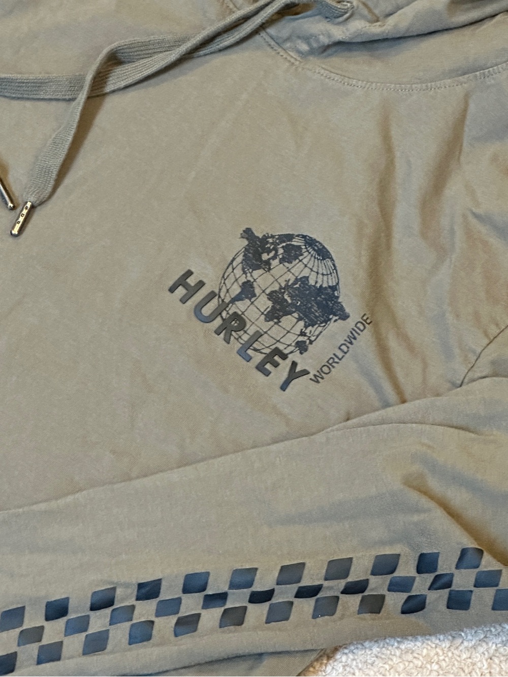 Hurley long sleeve hooded tshirt, green and black, M - Picture 2 of 7